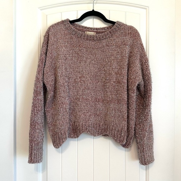 Altar’d State cropped super soft dusty rose silver sparkle sweater, size M/L - Picture 11 of 11
